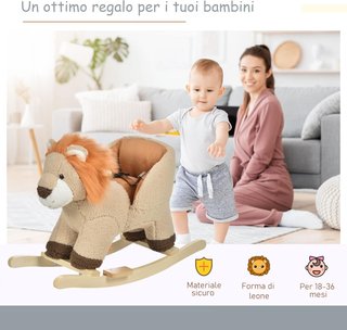 Caballito de Juguete en Forma de León para Niños de 18-36 Meses, Ruge (3 Pilas Incluidas), de Madera y Peluche