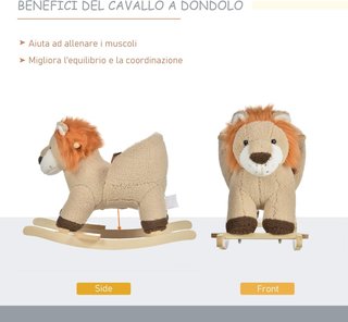 Caballito de Juguete en Forma de León para Niños de 18-36 Meses, Ruge (3 Pilas Incluidas), de Madera y Peluche