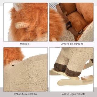 Caballito de Juguete en Forma de León para Niños de 18-36 Meses, Ruge (3 Pilas Incluidas), de Madera y Peluche