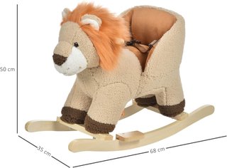 Caballito de Juguete en Forma de León para Niños de 18-36 Meses, Ruge (3 Pilas Incluidas), de Madera y Peluche