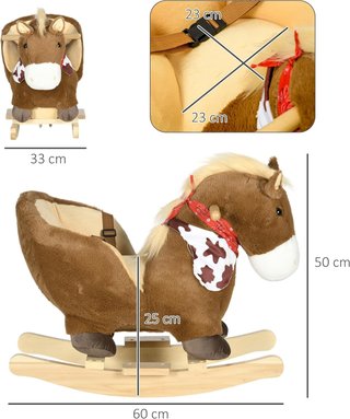 Caballo Balancín para Niños de 18-36 Meses, Caballito Balancín para Niños con Sonidos Realistas, 60X33X50 Cm, Marrón
