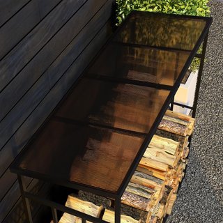 Leñera Exterior de Metal con Techo de Policarbonato, Portaleña con Capacidad de Carga 2100Kg, 185X67X185 Cm, Negro