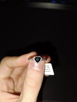 Anillo Pandora Original Corazón Negro Elevado