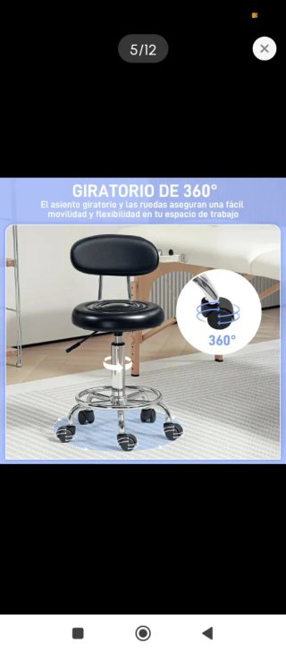 Taburete giratorio con respaldo y ruedas