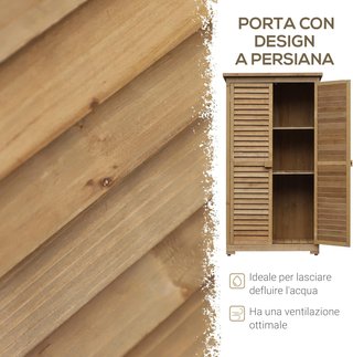 Caseta de Jardín de Madera con Techo Impermeable, Armario de Exterior para Herramientas de Jardín con 3 Estantes, 87X46.5X160Cm