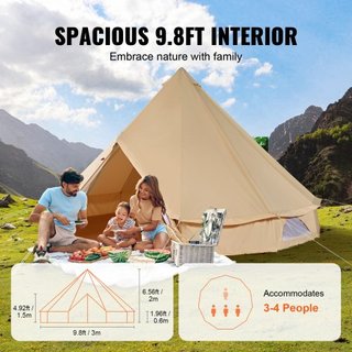 Tienda de Campaña de Lona, Tienda Yurt de 3 m/9.8ft para 4 Estaciones, Tienda de Lona para Camping con Salida para Estufa, Tienda Transpirable para Hasta 4 Personas, Camping Familiar, Caza, Fiesta...
