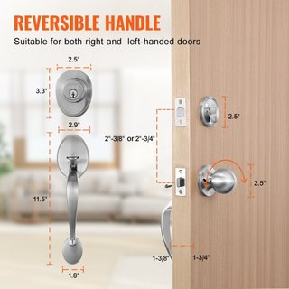 Juego de Manija y Cerradura de Puerta Frontal, Juego de Cerradura de Puerta Frontal de Níquel Satinado con Perilla Interior, Manija de Cilindro Único con Espaciado de Agujeros Ajustable, para Entr...
