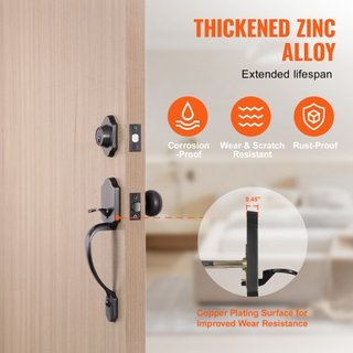 Juego de Manija y Cerradura de Puerta Frontal, Juego de Cerradura de Puerta Frontal con Perilla Interior, Manija de Cilindro Único con Espaciado de Agujeros Ajustable, para Entrada Derecha e Izqui...