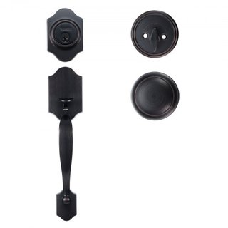 Juego de Manija y Cerradura de Puerta Frontal, Juego de Cerradura de Puerta Frontal con Perilla Interior, Manija de Cilindro Único con Espaciado de Agujeros Ajustable, para Entrada Derecha e Izqui...