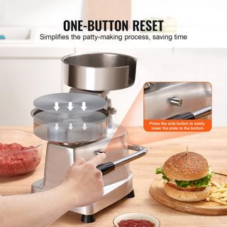 Máquina para Hacer Hamburguesas Comerciales, Moldeador de Hamburguesas de 150mm/6 pulgadas, Prensa de Hamburguesas de Acero Inoxidable de Grado Alimenticio, Procesador de Carne de Cocina con 1000 ...