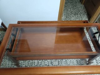Mesa de centro elevable madera y cristal