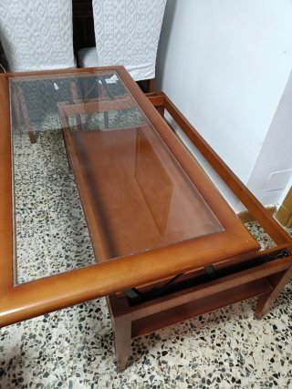 Mesa de centro elevable madera y cristal