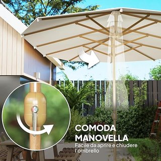 Sombrilla Doble 455X265 Cm Con Manivela, Sombrilla De Jardín a 12 Varillas de Acero y Poliéster 180G/㎡, anti UV30+, para Jardín, Terraza y Balcón, Beige