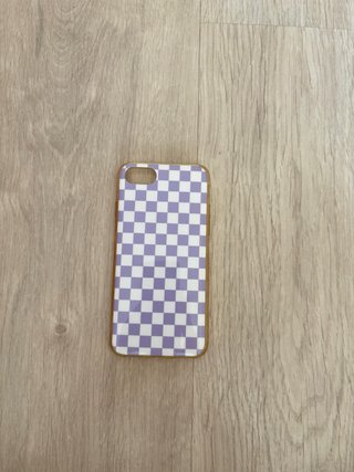 Custodia per iPhone 7 con motivo a quadri viola e bianco