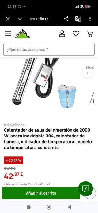 Calentador Inmersión 2000W Nuevo