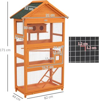 Aviario para Aves de 3 Puertas con Casa, Escalera y Bandeja Extraíble, Jaula para Aves de Madera de Abeto y Metal, 92X52X171 Cm, Naranja y Verde