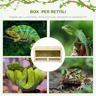 Terrario para Reptiles de Madera, Teca para Reptiles con Puertas de Vidrio Deslizantes y Paneles de Malla, Reptilario Multiusos, 60X29.5X29.5 Cm, para Lagartijas, Camaleón, Serpiente