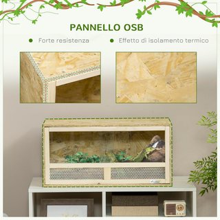 Terrario para Reptiles de Madera, Teca para Reptiles con Puertas de Vidrio Deslizantes y Paneles de Malla, Reptilario Multiusos, 60X29.5X29.5 Cm, para Lagartijas, Camaleón, Serpiente