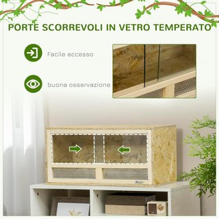 Terrario para Reptiles de Madera, Teca para Reptiles con Puertas de Vidrio Deslizantes y Paneles de Malla, Reptilario Multiusos, 60X29.5X29.5 Cm, para Lagartijas, Camaleón, Serpiente