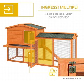 Conejera de 2 Pisos para Exterior, Jaula para Mascotas de Madera de Abeto y Alambre Metálico, 150X45X85 Cm, Naranja