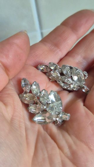 Orecchini vintage foglia strass