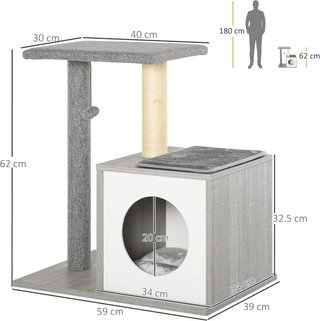 Rascador Multinivel para Gatos y Gatitos con Cama y Columna de Cuerda de Sisal, Gris, 59 X 39 X 62Cm
