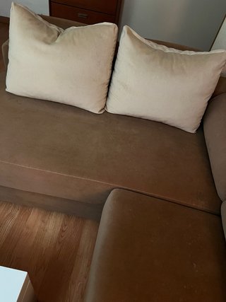 Sofá Chaiselongue Tela Beige/Marrón