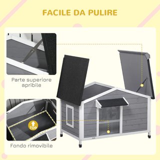 Caseta para Perros de Tamaño Pequeño y Mediano en Madera de Abeto, Diseño Elevado con Toldo Protector, 2 Ventanas y Fondo Extraíble, 109X79X72 Cm
