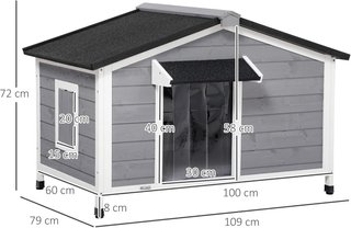 Caseta para Perros de Tamaño Pequeño y Mediano en Madera de Abeto, Diseño Elevado con Toldo Protector, 2 Ventanas y Fondo Extraíble, 109X79X72 Cm