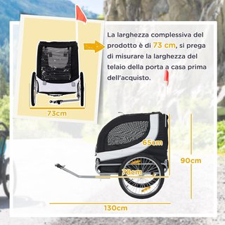 Remolque de Bicicleta para Perros de Tamaño Mediano con Ventanas Laterales y Bandera, Remolque de Bicicleta de Acero y Tela Oxford, 130X73X90 Cm
