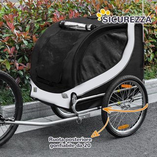 Remolque de Bicicleta para Perros de Tamaño Mediano con Ventanas Laterales y Bandera, Remolque de Bicicleta de Acero y Tela Oxford, 130X73X90 Cm