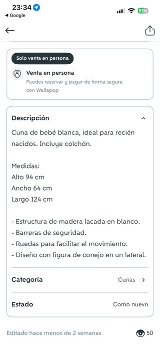Cuna blanca con ruedas