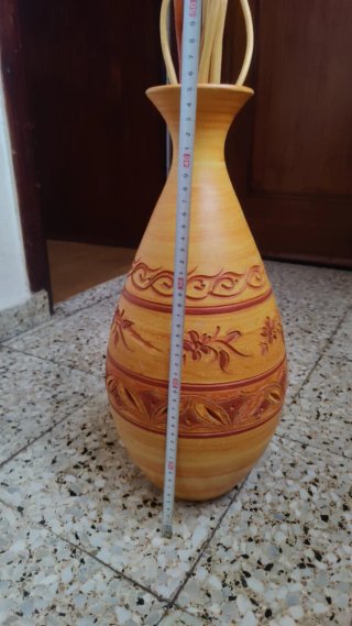 Jarrón Cerámica Naranja y Amarillo Decorado 45 cm