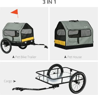 Remolque para Perros 3 en 1 Con Caseta para Perros, Remolque de Bicicleta Y Remolque para Perros de Tamaño Pequeño, Bandera Y Reflectores, Gris
