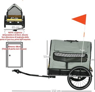 Remolque para Perros 3 en 1 Con Caseta para Perros, Remolque de Bicicleta Y Remolque para Perros de Tamaño Pequeño, Bandera Y Reflectores, Gris