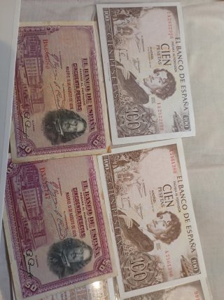 Lote Billetes Pesetas 100, 50, 25, 10