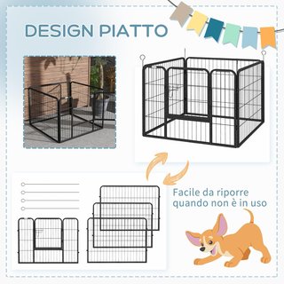 Recinto para Perros Plegable de Metal, para Interior y Exterior con Puerta con Pestillo y Estacas, 82X82X60Cm Gris