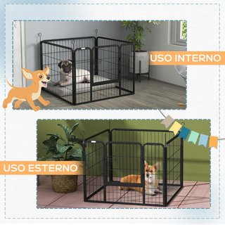 Recinto para Perros Plegable de Metal, para Interior y Exterior con Puerta con Pestillo y Estacas, 82X82X60Cm Gris