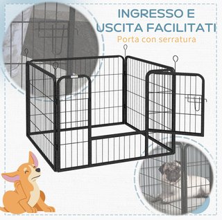 Recinto para Perros Plegable de Metal, para Interior y Exterior con Puerta con Pestillo y Estacas, 82X82X60Cm Gris