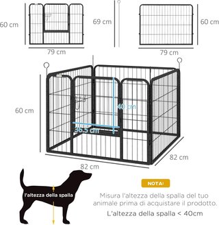 Recinto para Perros Plegable de Metal, para Interior y Exterior con Puerta con Pestillo y Estacas, 82X82X60Cm Gris