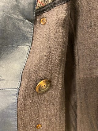 GOOF Slate Blue 70s-Inspired Double Breasted Leather Pea Coat AW 1998