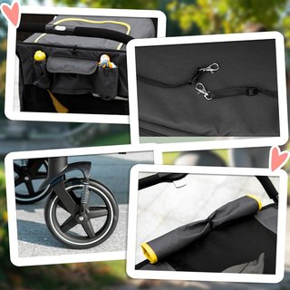 Carrito para Perros de Tamaño Grande y Mediano Plegable de 4 Ruedas con Entradas con Cremallera y Ventanas de Malla, Carrito para Animales de Acero y Tela Oxford, 112X65X100 Cm, Amarillo y Negro