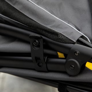 Carrito para Perros de Tamaño Grande y Mediano Plegable de 4 Ruedas con Entradas con Cremallera y Ventanas de Malla, Carrito para Animales de Acero y Tela Oxford, 112X65X100 Cm, Amarillo y Negro