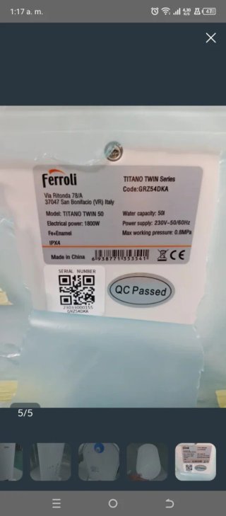 Termo Eléctrico Ferroli 50L