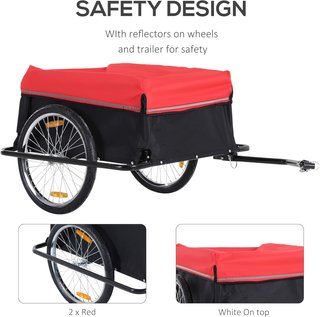 Remolque de Bicicleta de Acero Con Capacidad de 40Kg, Remolque para Bicicleta Con Cubierta de Tela Oxford y Reflectores, 140X88X60 Cm, Rojo y Negro