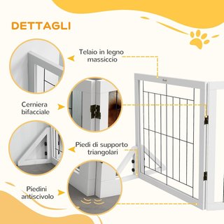 Barrera Plegable para Perros, Cancelas de Seguridad para Animales y Cachorros con 4 Paneles y Patas Triangulares, 280X70 Cm, Blanco