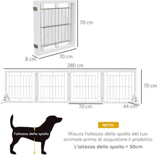 Barrera Plegable para Perros, Cancelas de Seguridad para Animales y Cachorros con 4 Paneles y Patas Triangulares, 280X70 Cm, Blanco