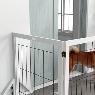 Barrera Plegable para Perros, Cancelas de Seguridad para Animales y Cachorros con 4 Paneles y Patas Triangulares, 280X70 Cm, Blanco