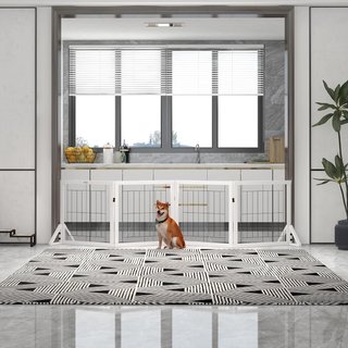 Barrera Plegable para Perros, Cancelas de Seguridad para Animales y Cachorros con 4 Paneles y Patas Triangulares, 280X70 Cm, Blanco