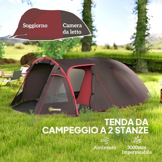 Tienda de Camping en Túnel para 2-4 Personas Con 2 Habitaciones, Tienda Familiar de Trekking Pesca Impermeable 3000Mm Con Suelo Reforzado, Puertas Dobles, Bolsa de Transporte, 360X250X130 Cm, Gris